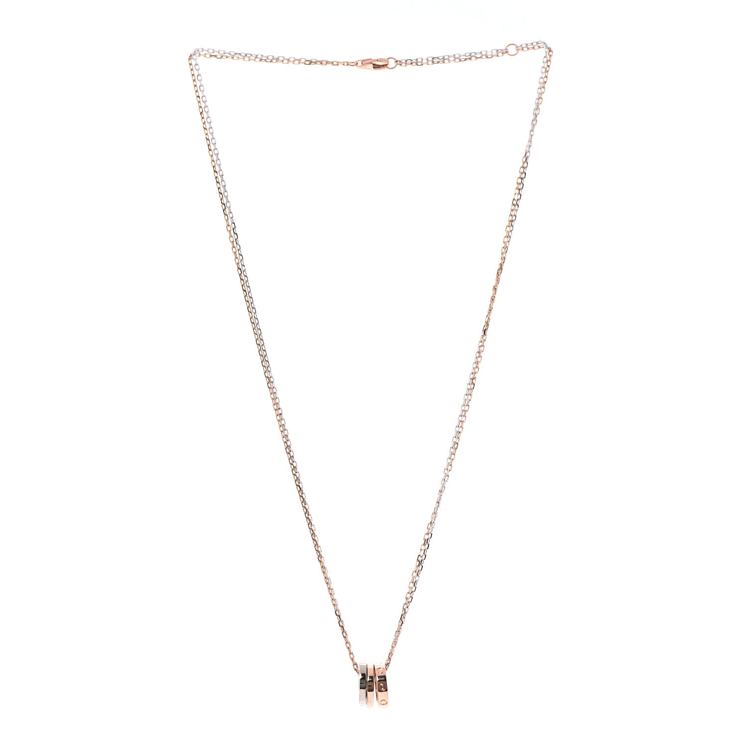 Cartier 18K White Pink Gold Diamond Three Ring LOVE Pendant Necklace 3 of 8