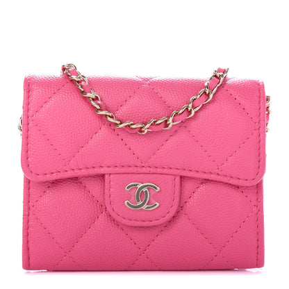 Chanel Caviar Quilted Flap Card Holder On Chain Pink 1 of 9