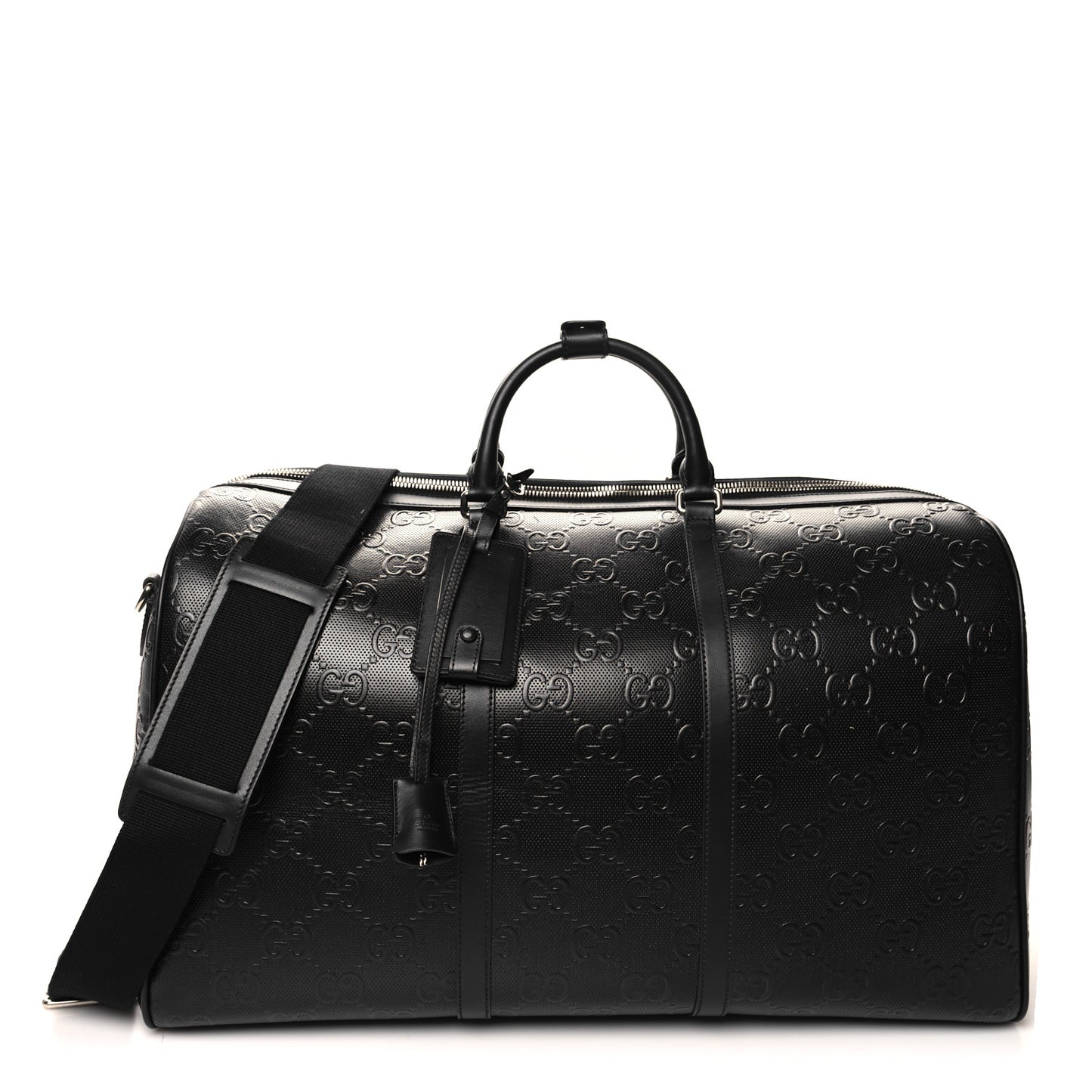 Calfskin GG Tennis Embossed Large Duffle Bag Black