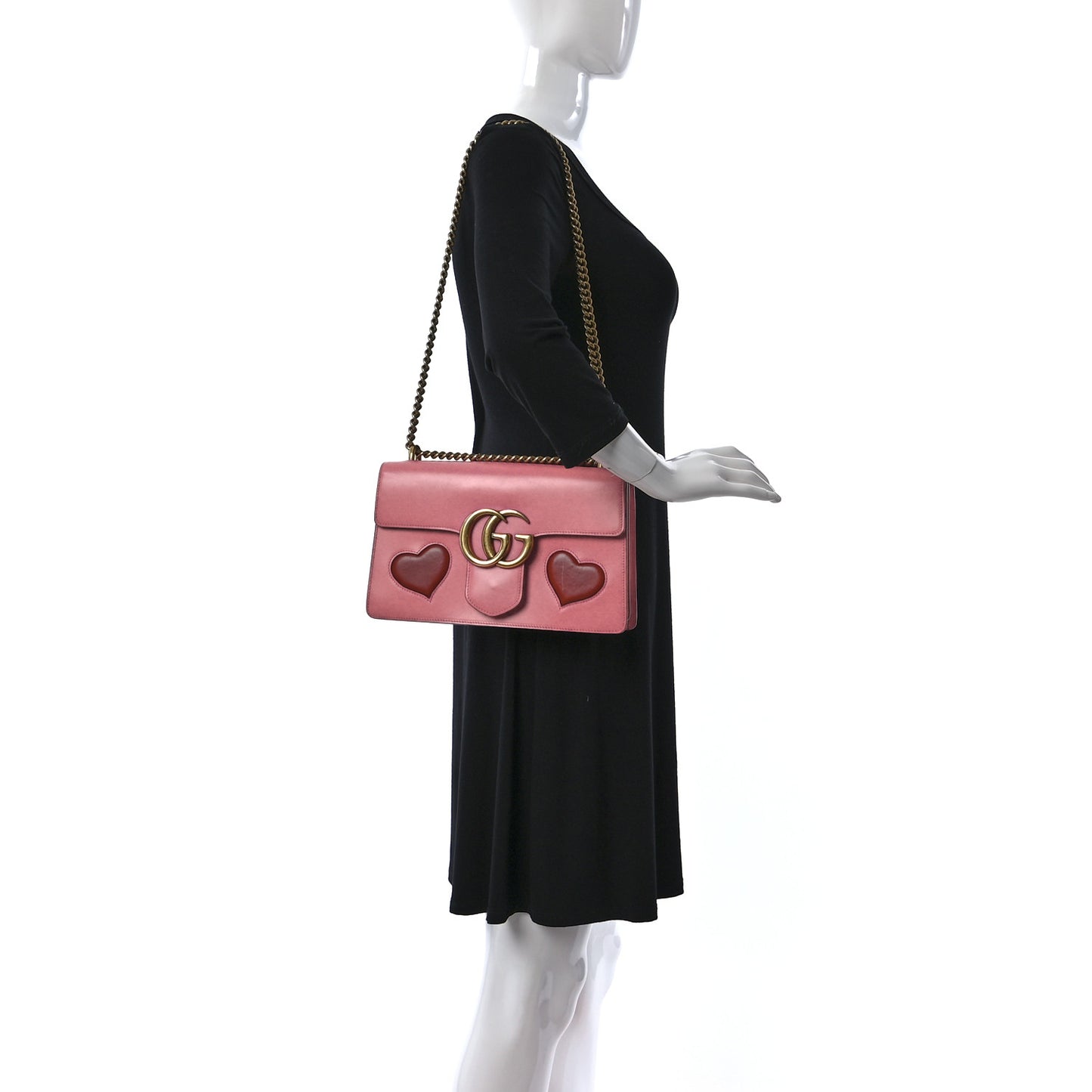 Knight Calfskin Malaga Kid Heart Medium GG Marmont Chain Handle Bag Tropical Pink Flower Hibiscus Red Multicolor