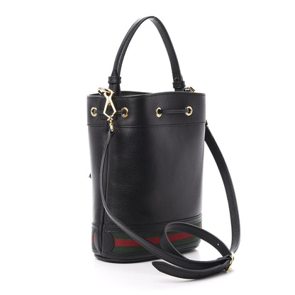 Gucci Glazed Textured Calfskin Web Small Ophidia Bucket Bag Black 3 of 11