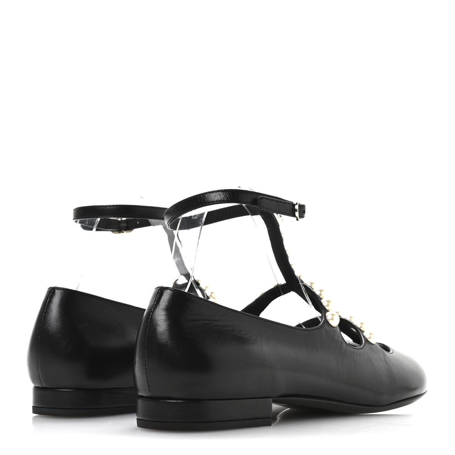 Chanel Goatskin Pearl Mary Janes Flats 39.5 Black 5 of 8