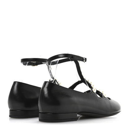 Chanel Goatskin Pearl Mary Janes Flats 39.5 Black 5 of 8