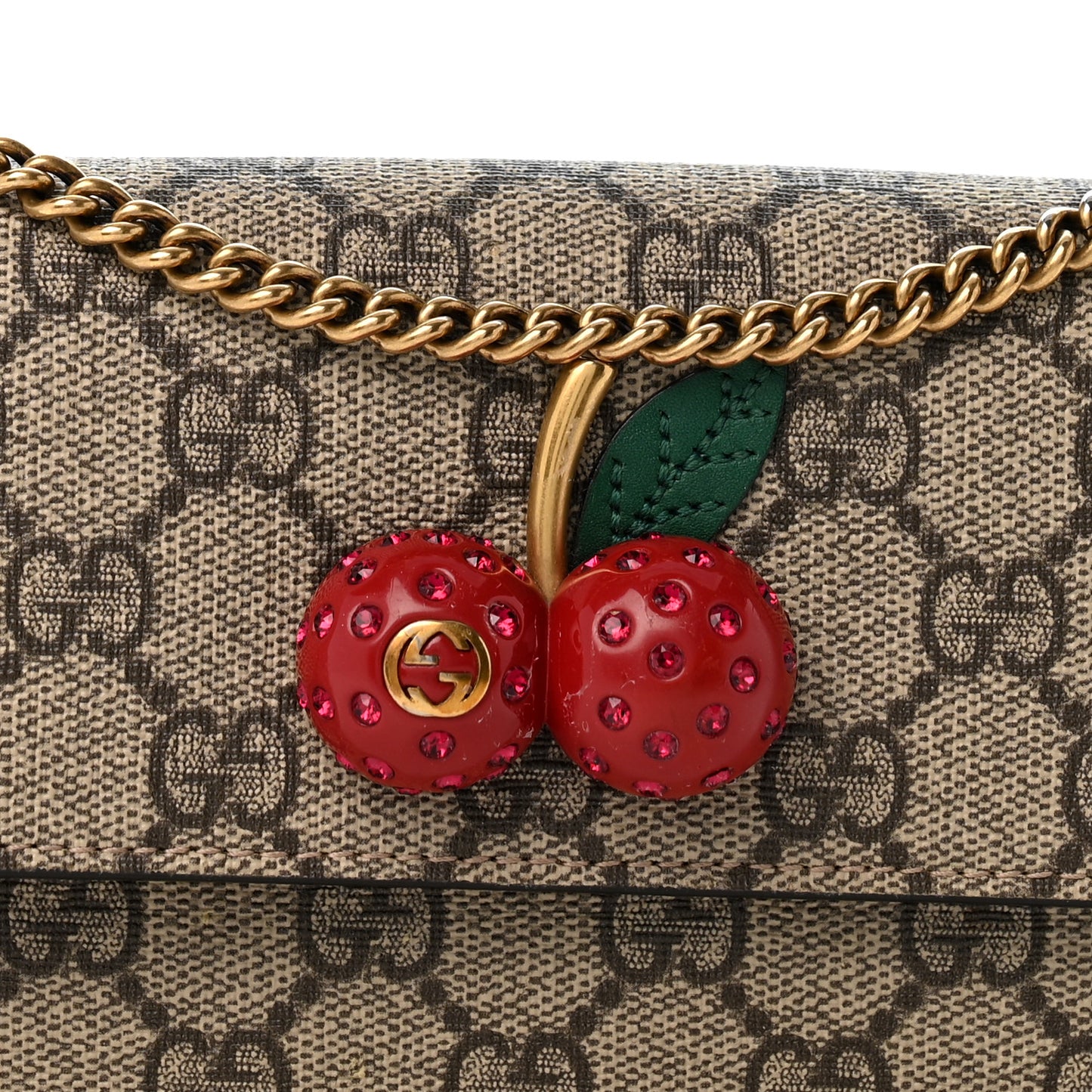 GG Supreme Monogram Mini Cherry Chain Bag