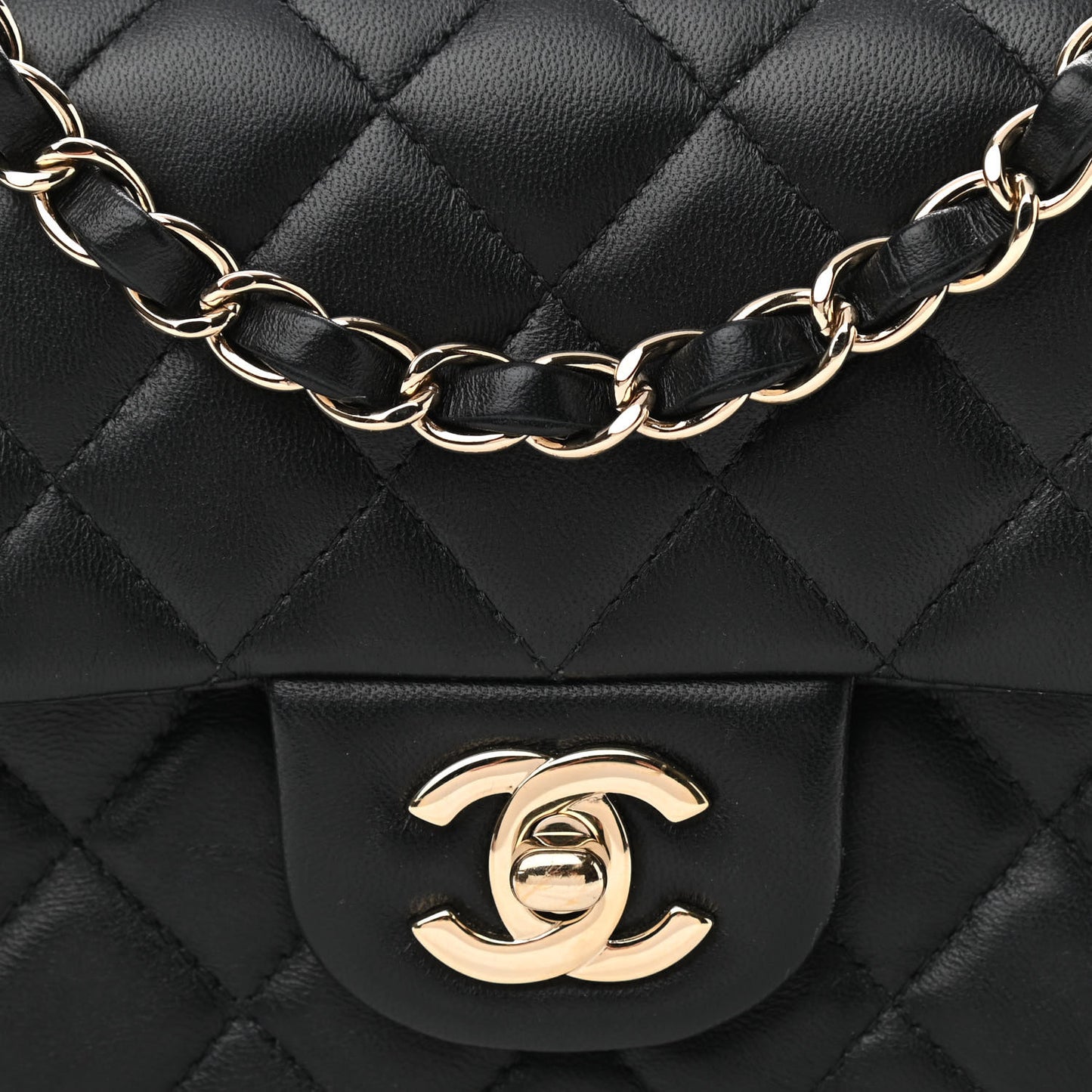 Lambskin Quilted Mini Rectangular Flap Black