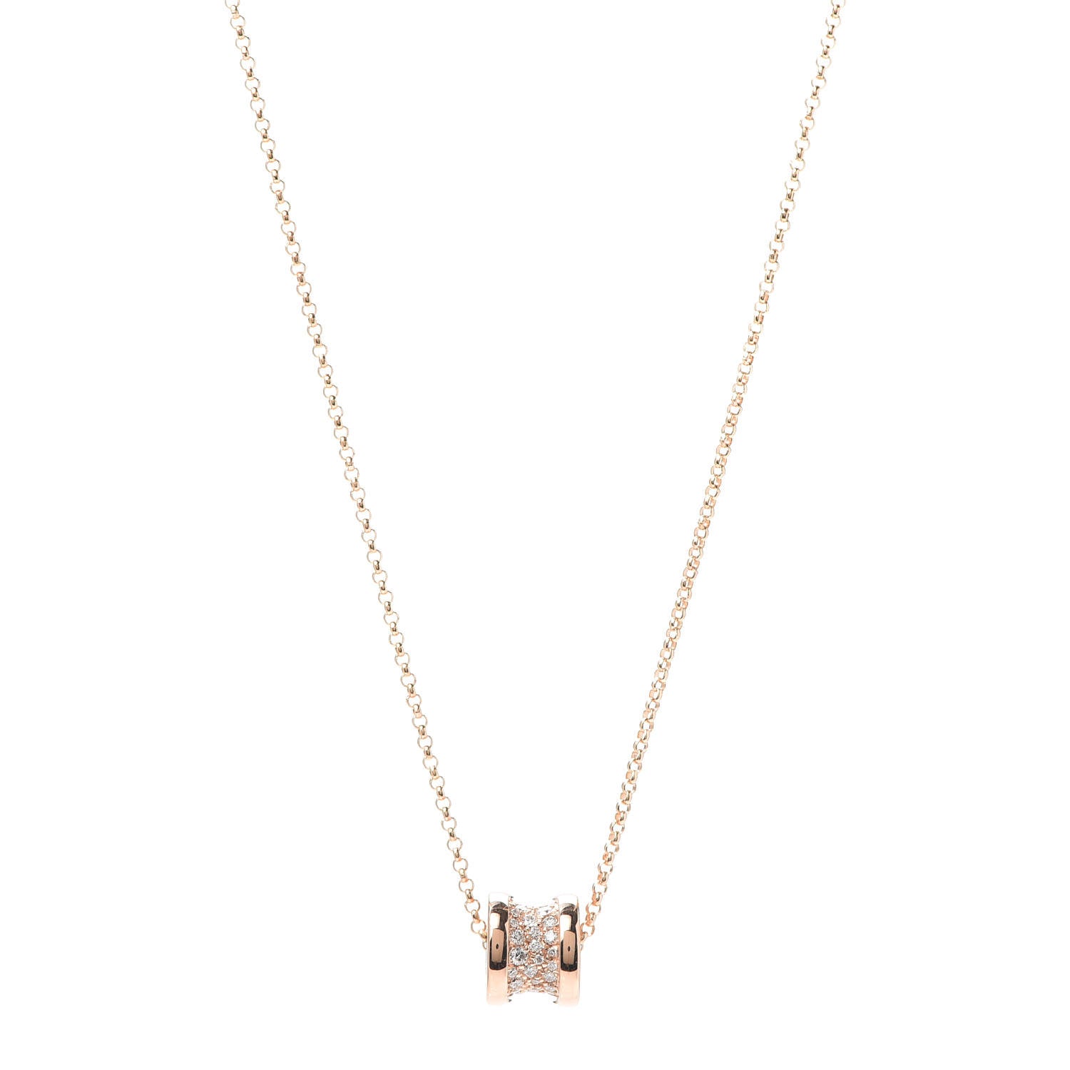 Bulgari 18K Rose Gold Diamond Small B.Zero1 Pave Pendant Necklace 1 of 7