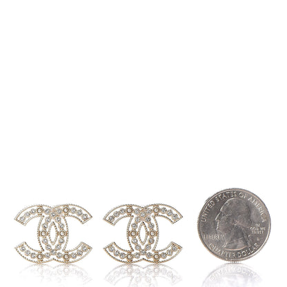 Chanel Pearl Crystal Sparkling Pearls CC Earrings Light Gold 2 of 5