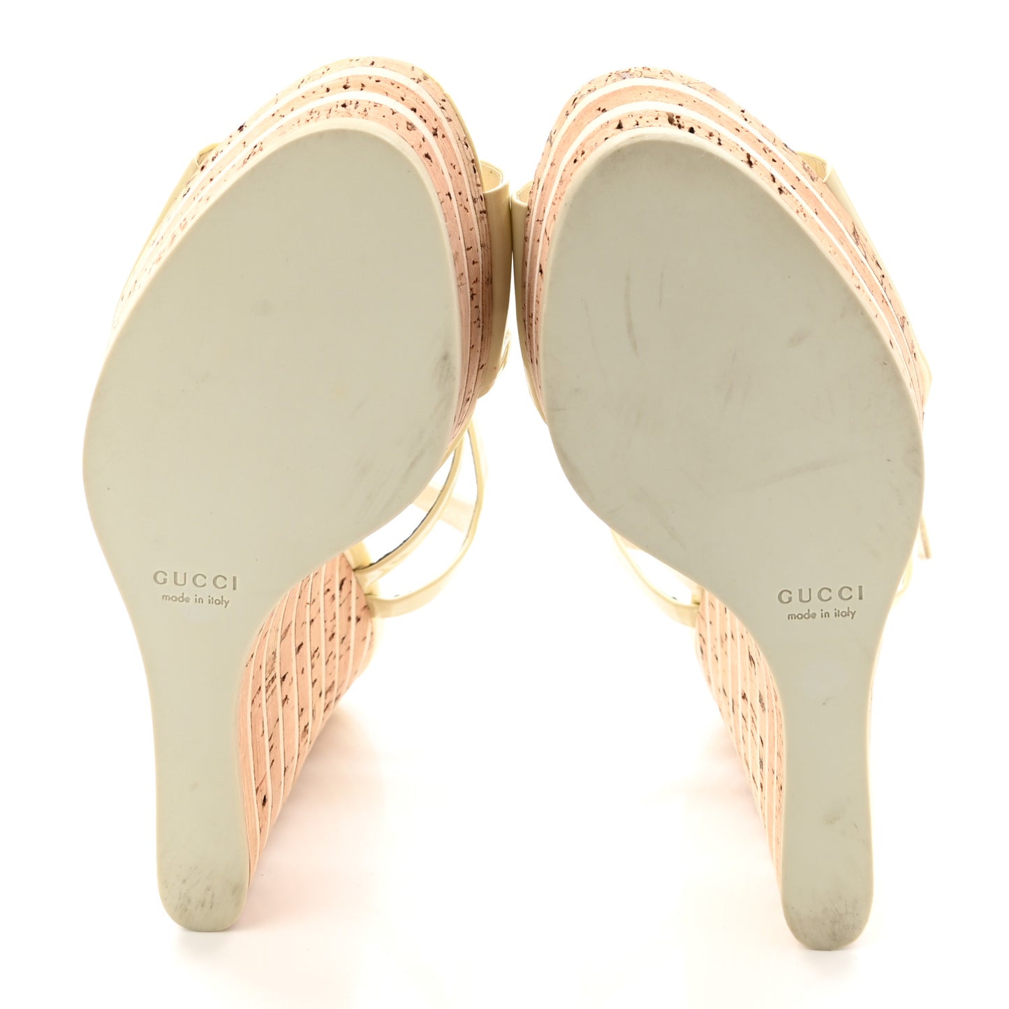 Patent Cork Striped Slingback Wedges 37.5 Beige