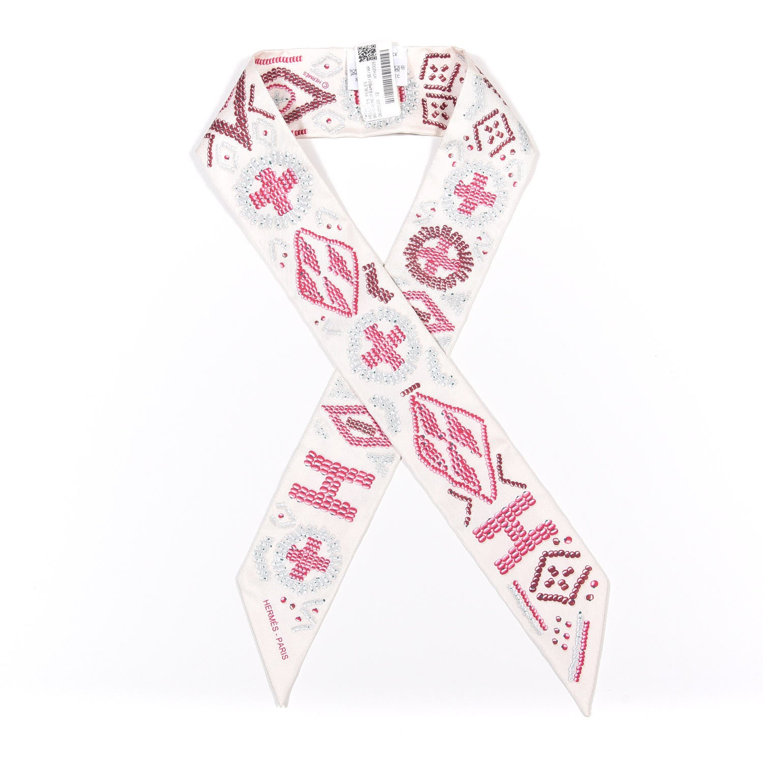 Hermes Silk Kelly En Perles Twilly Creme Framboise 1 of 4