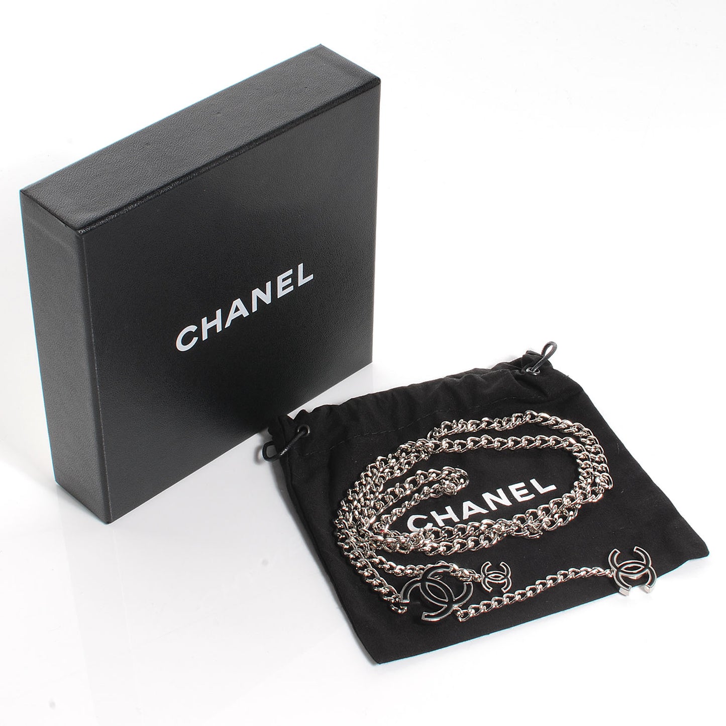 Enamel CC Chain Logo Belt Silver Black