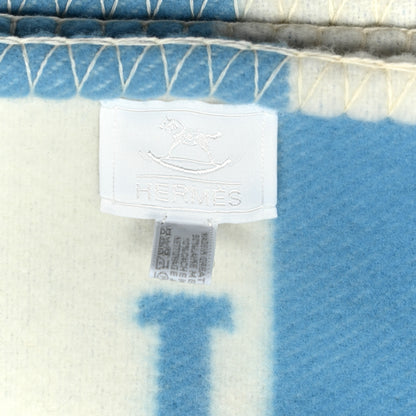 Hermes Wool Cashmere Avalon Baby Blanket Bleu Genievre White 3 of 4