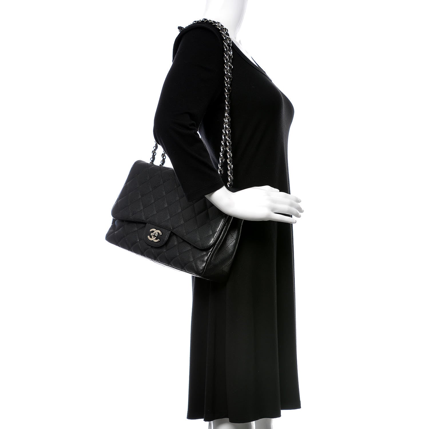 Chanel Caviar Quilted Jumbo Single Flap Black 2 of 9