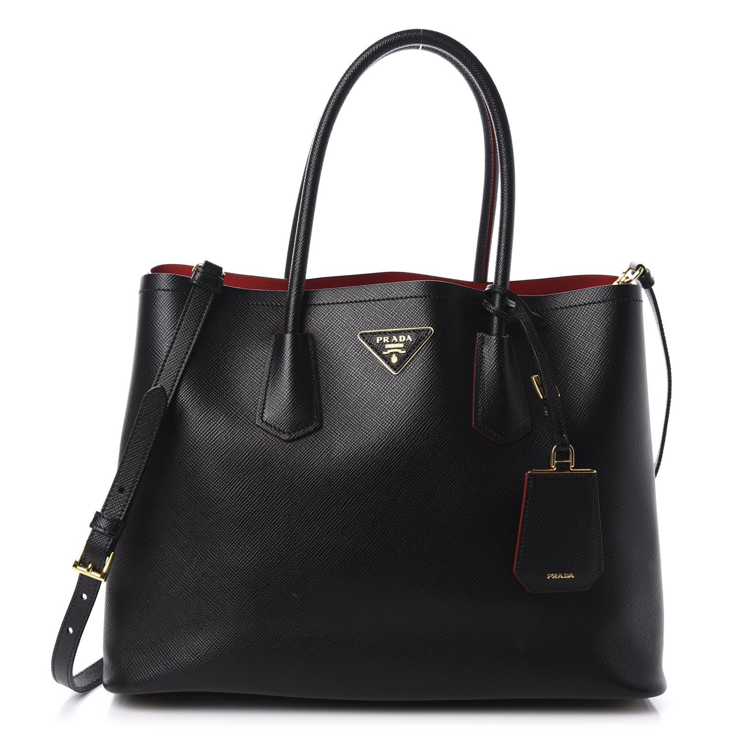 Prada Saffiano Cuir Medium Double Bag Black Fuoco 1 of 10
