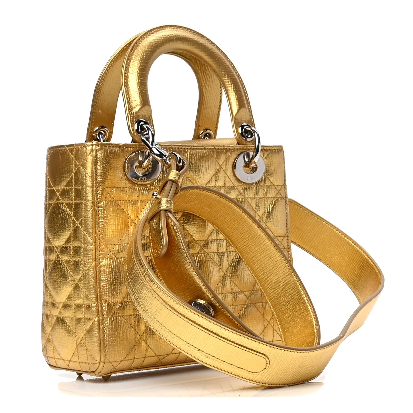 Metallic Grained Calfskin Cannage Small Lucky Badges My Lady Dior Gold