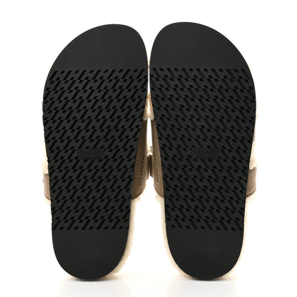 Hermes Suede Goatskin Woolskin Womens Chypre Sandals 39 Etoupe Ecru 6 of 10