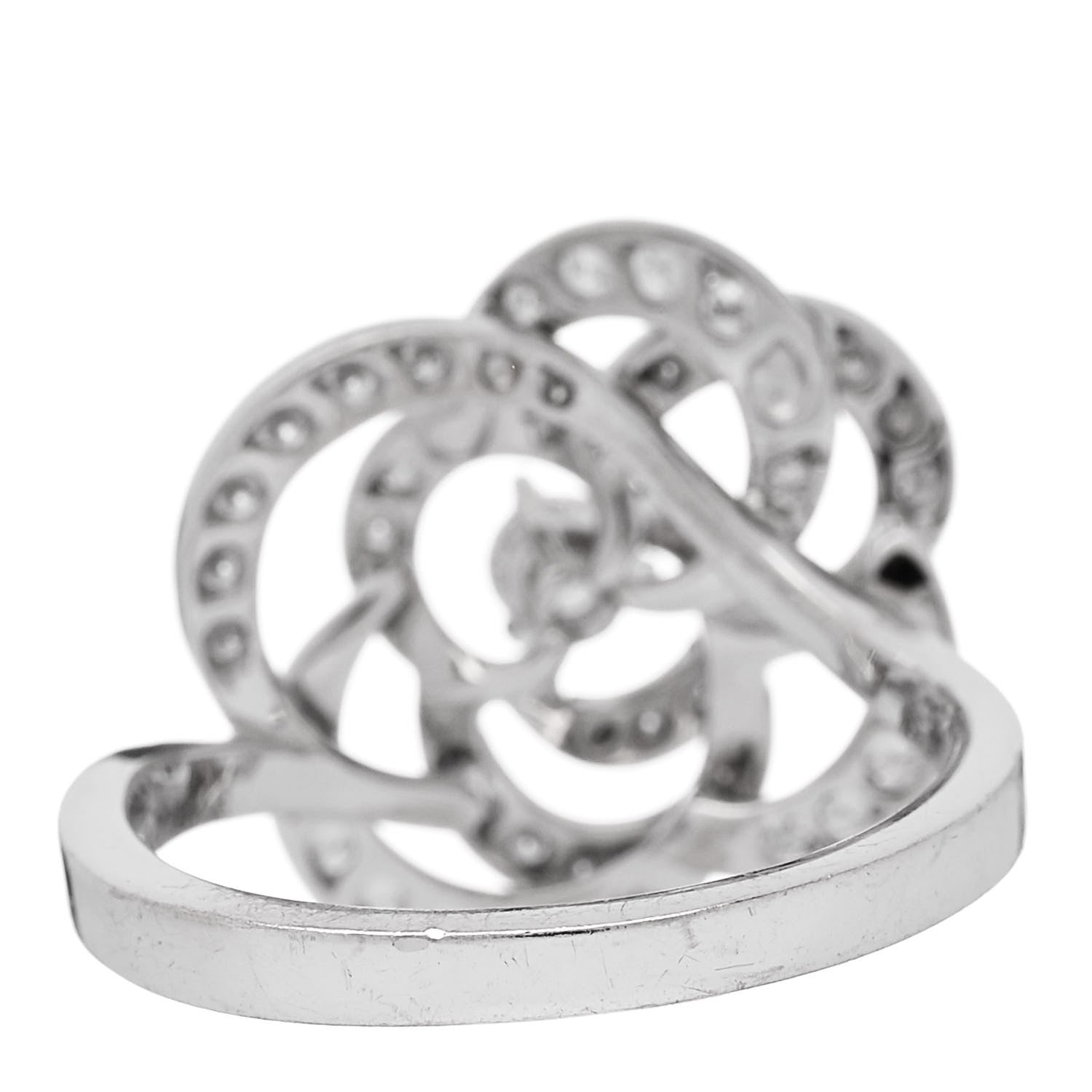 Chanel 18K White Gold Diamond Medium Fil de Camelia Ring 57 8 4 of 6