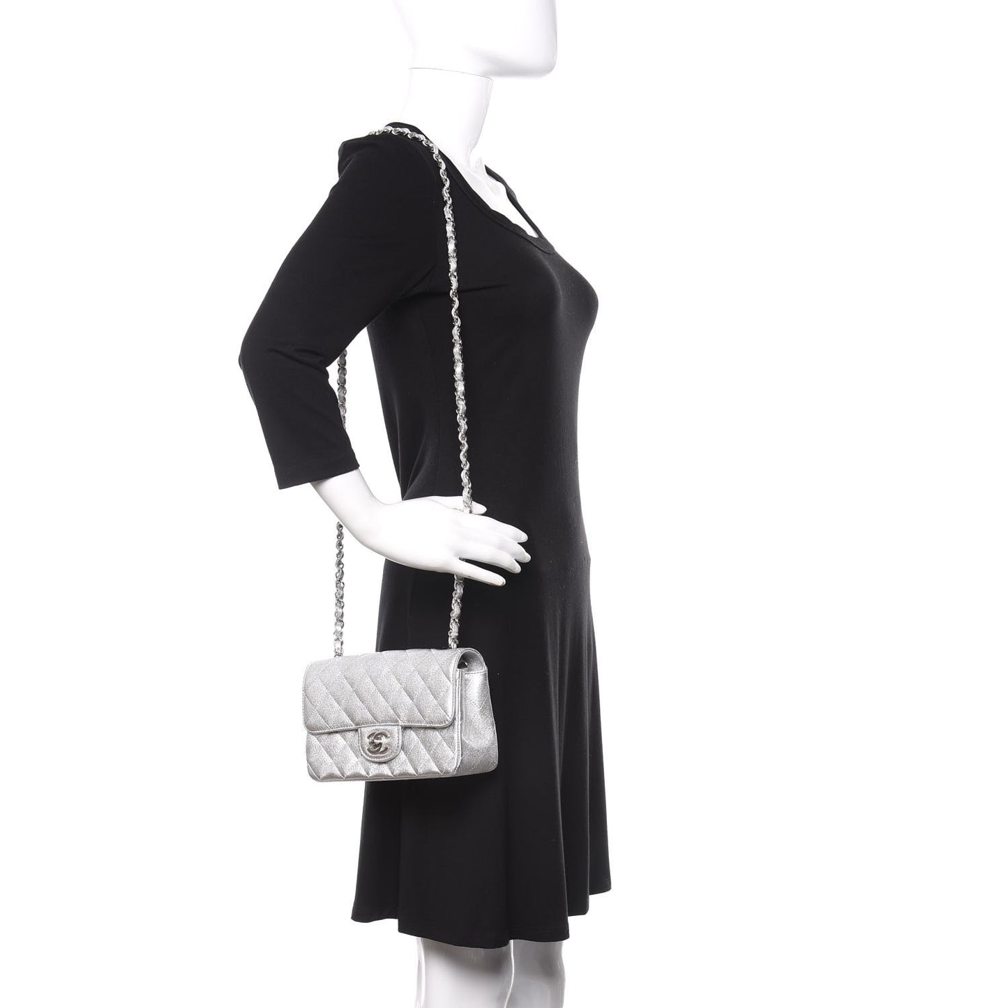 Metallic Lambskin Quilted Mini Rectangular Flap Silver