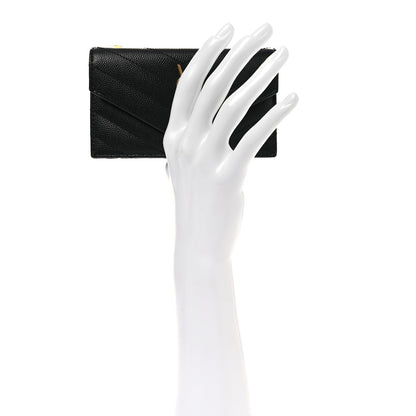 Saint Laurent Grain De Poudre Matelasse Chevron Monogram Compact Wallet Black 2 of 9