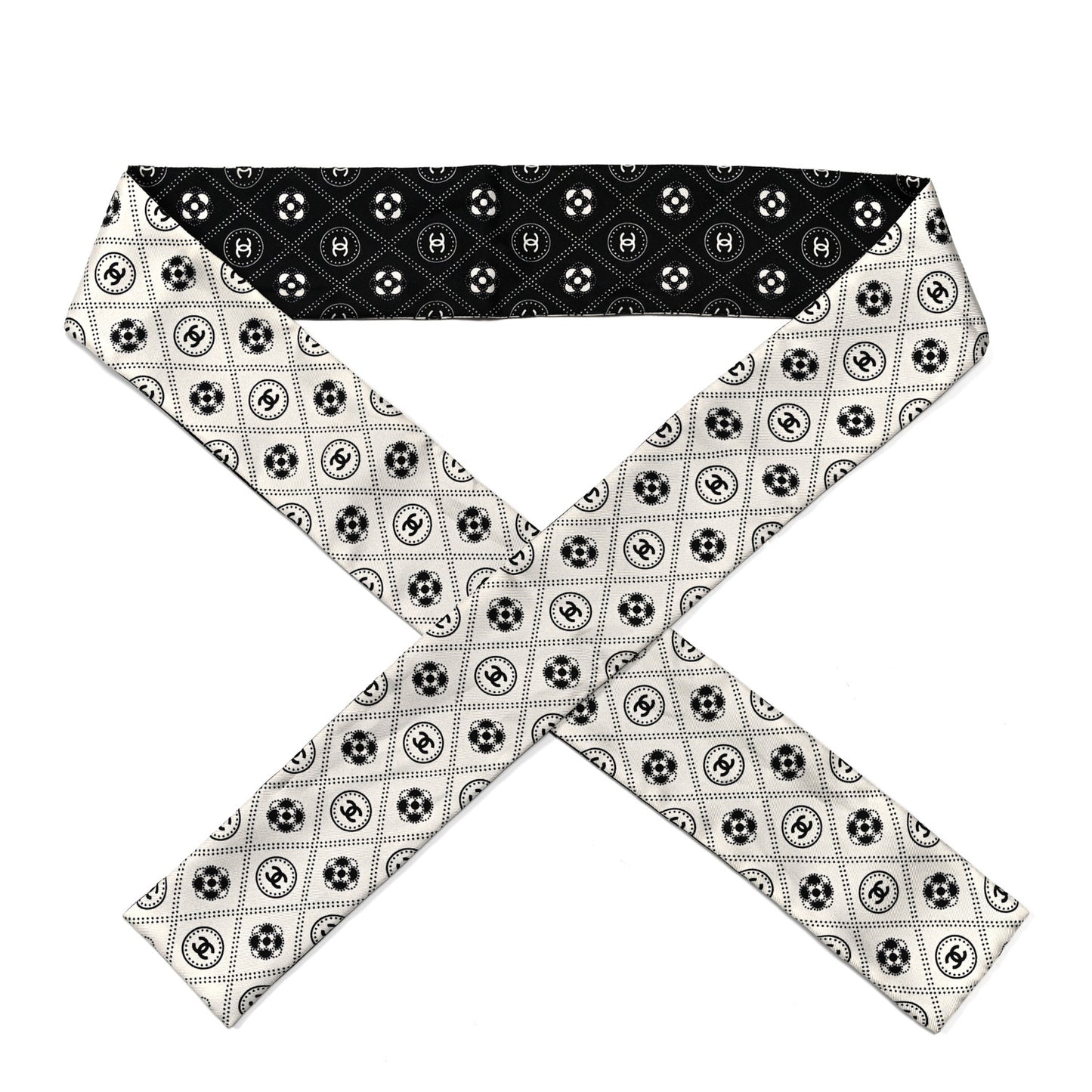 Silk CC Polka Dot Slim Bandeau Scarf Black Ecru