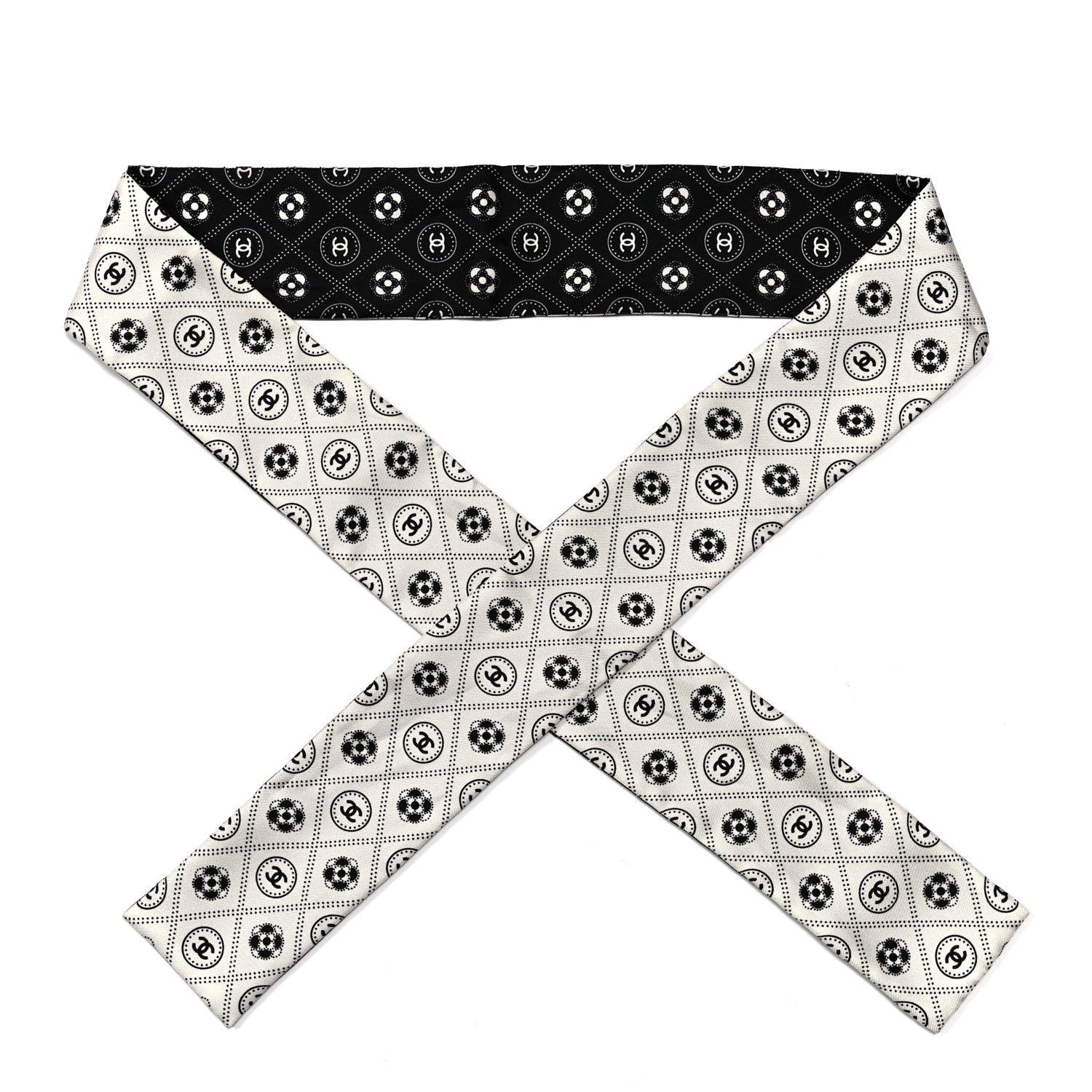 Chanel Silk CC Polka Dot Slim Bandeau Scarf Black Ecru 1 of 3
