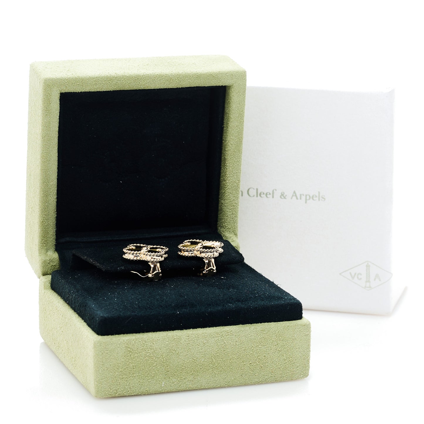 18k Yellow Gold Black Onyx Vintage Alhambra Earrings