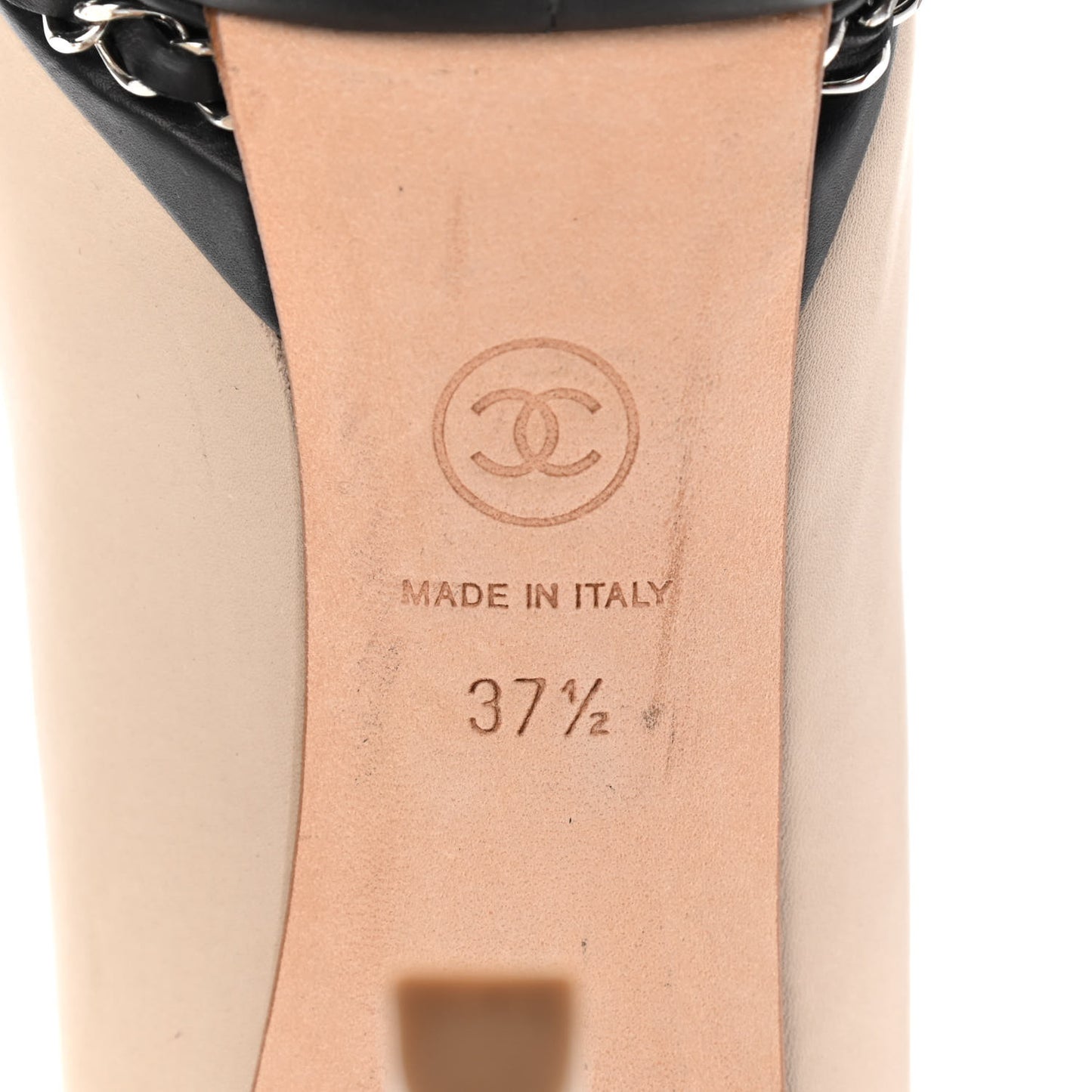 Calfskin CC Cap Toe Platform Chain Pumps 37.5 Beige Black
