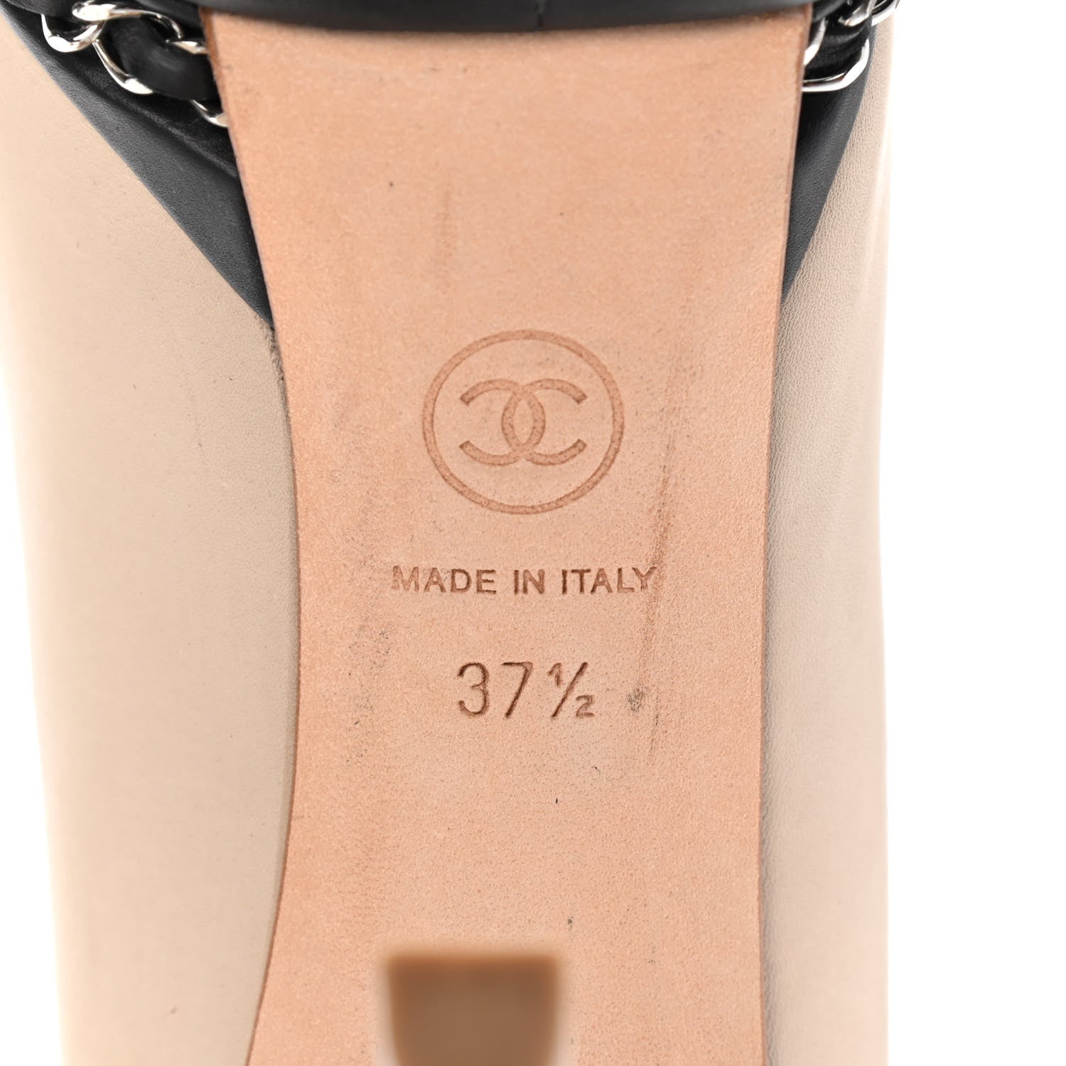 Chanel Calfskin CC Cap Toe Platform Chain Pumps 37.5 Beige Black 13 of 17