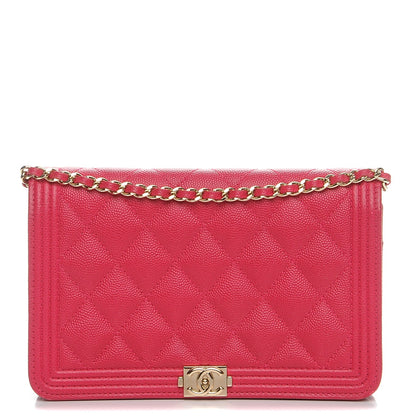 Chanel Caviar Quilted Boy Wallet On Chain WOC Fuchsia 1 of 9