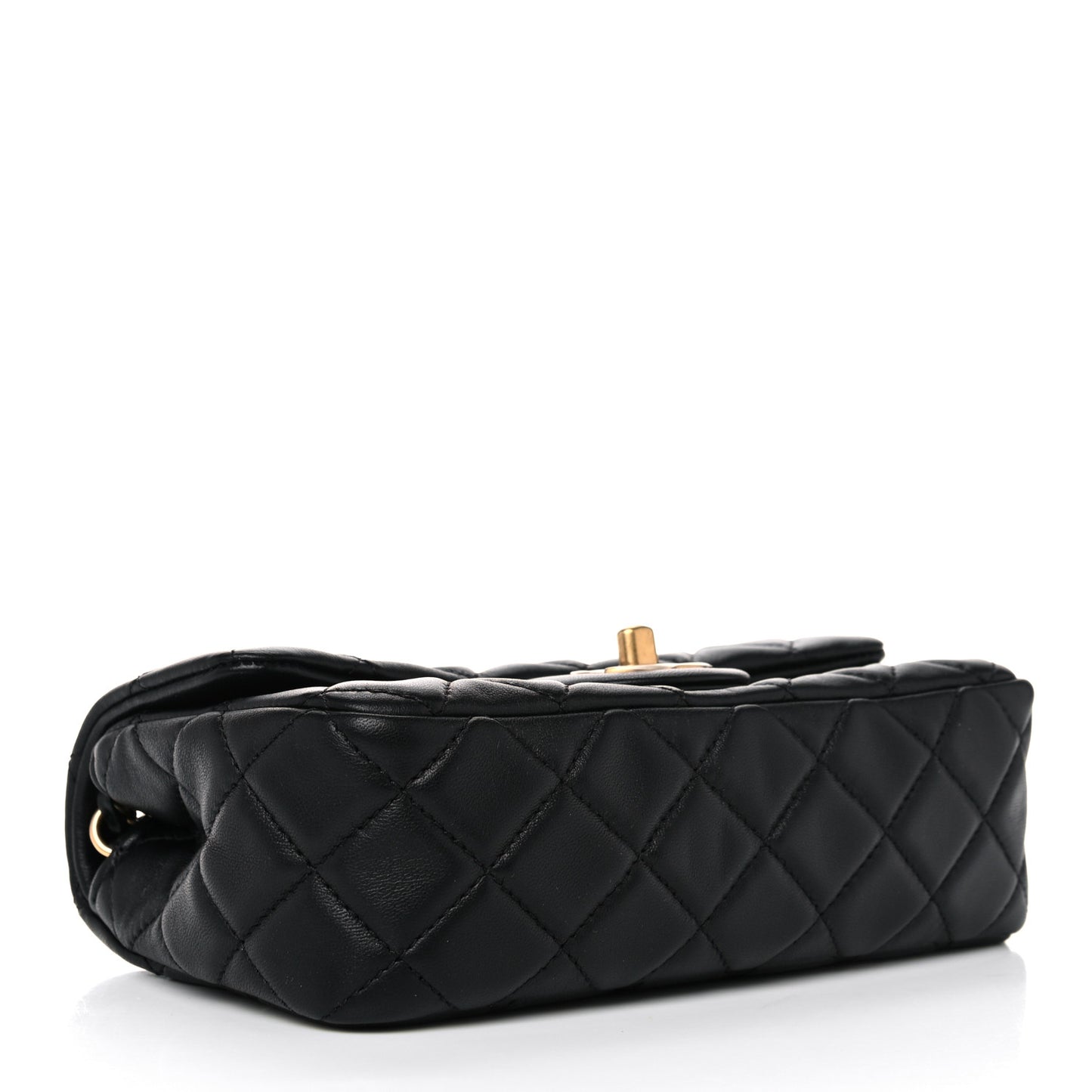 Lambskin Quilted Mini Rectangular Pearl Crush Flap Black