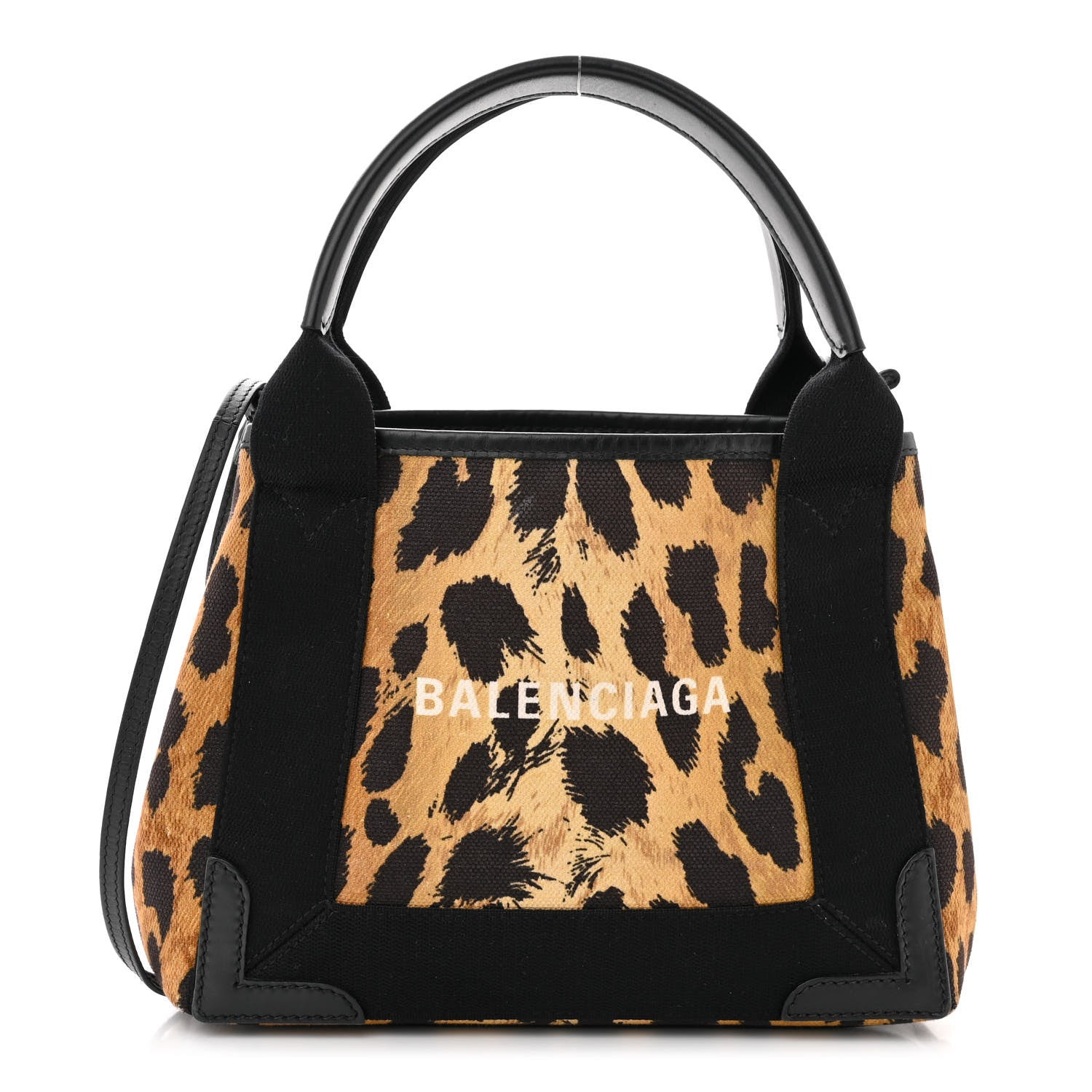 Balenciaga Cotton Canvas Satin Calfskin Leopard Print Navy Cabas XS Beige Black 1 of 11