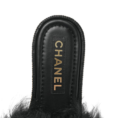 Chanel Shearling Lambskin CC Mules 39 Black White 7 of 9