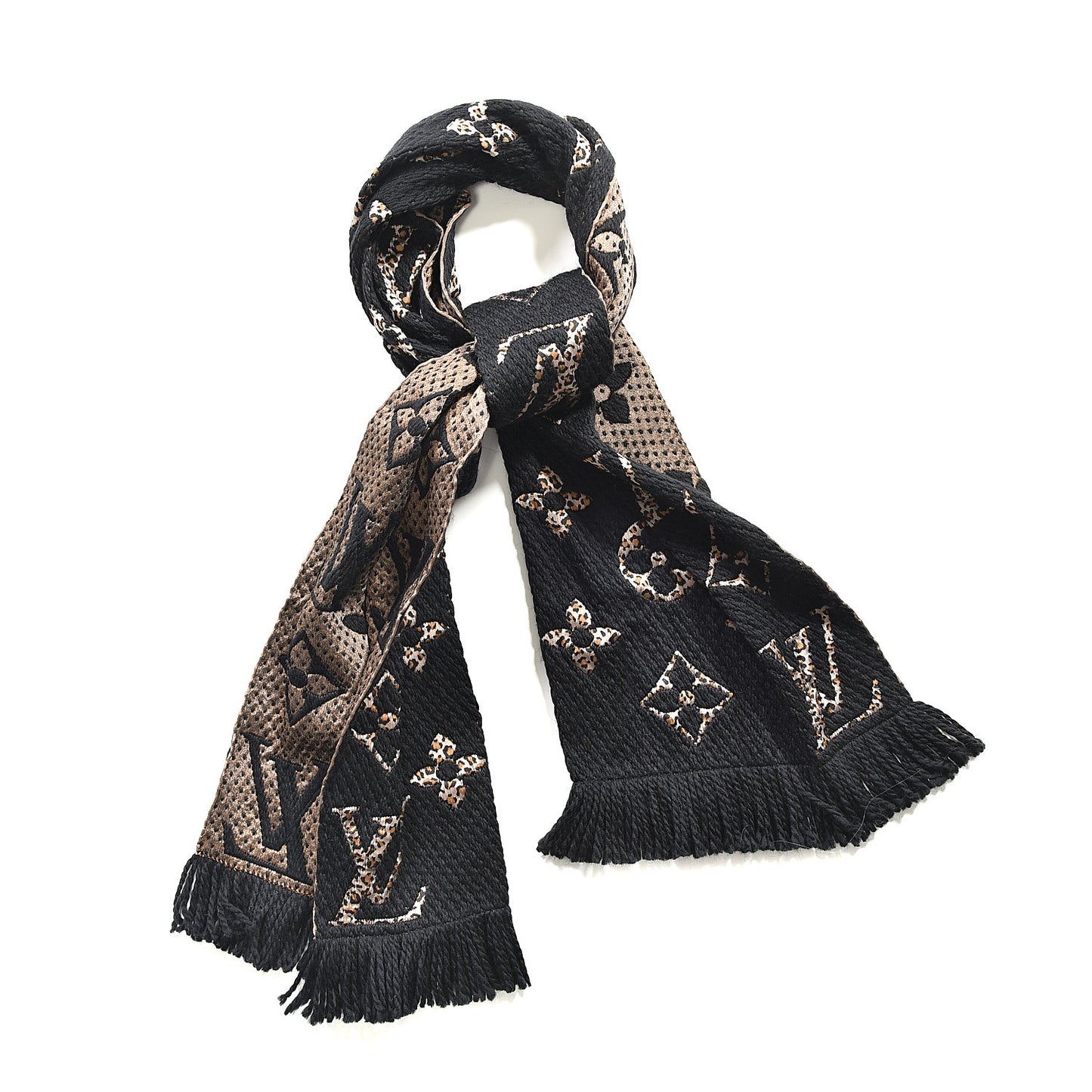 Wool Silk Monogram Giant Jungle Logomania Shine Scarf Black
