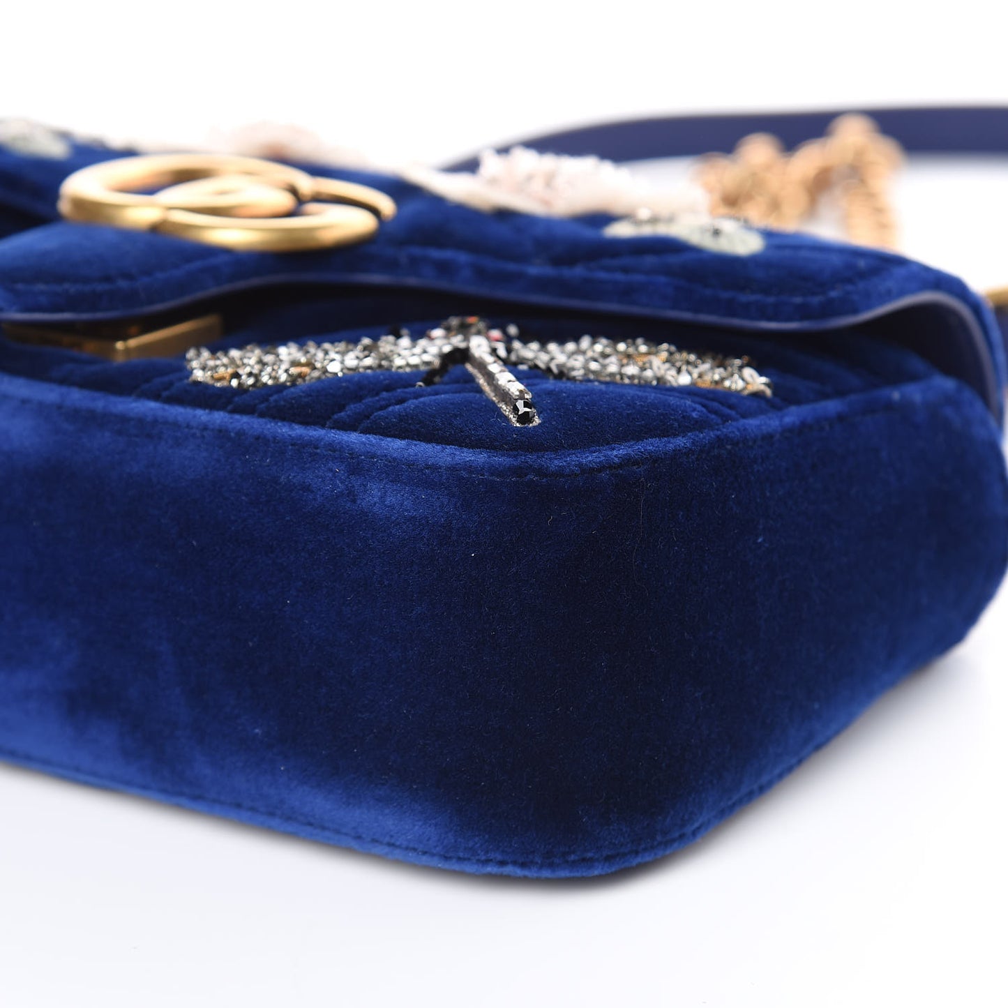 Velvet Matelasse Embroidered Mini GG Marmont Shoulder Bag Cobalt Blue