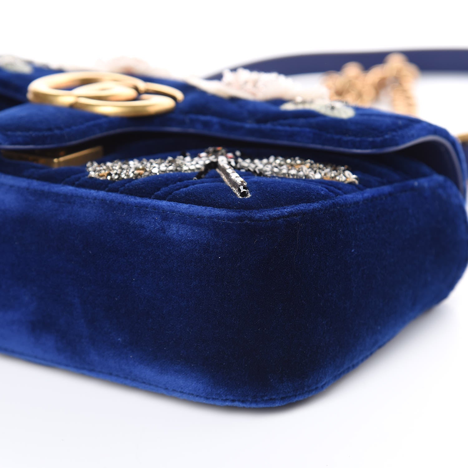 Gucci Velvet Matelasse Embroidered Mini GG Marmont Shoulder Bag Cobalt Blue 9 of 9