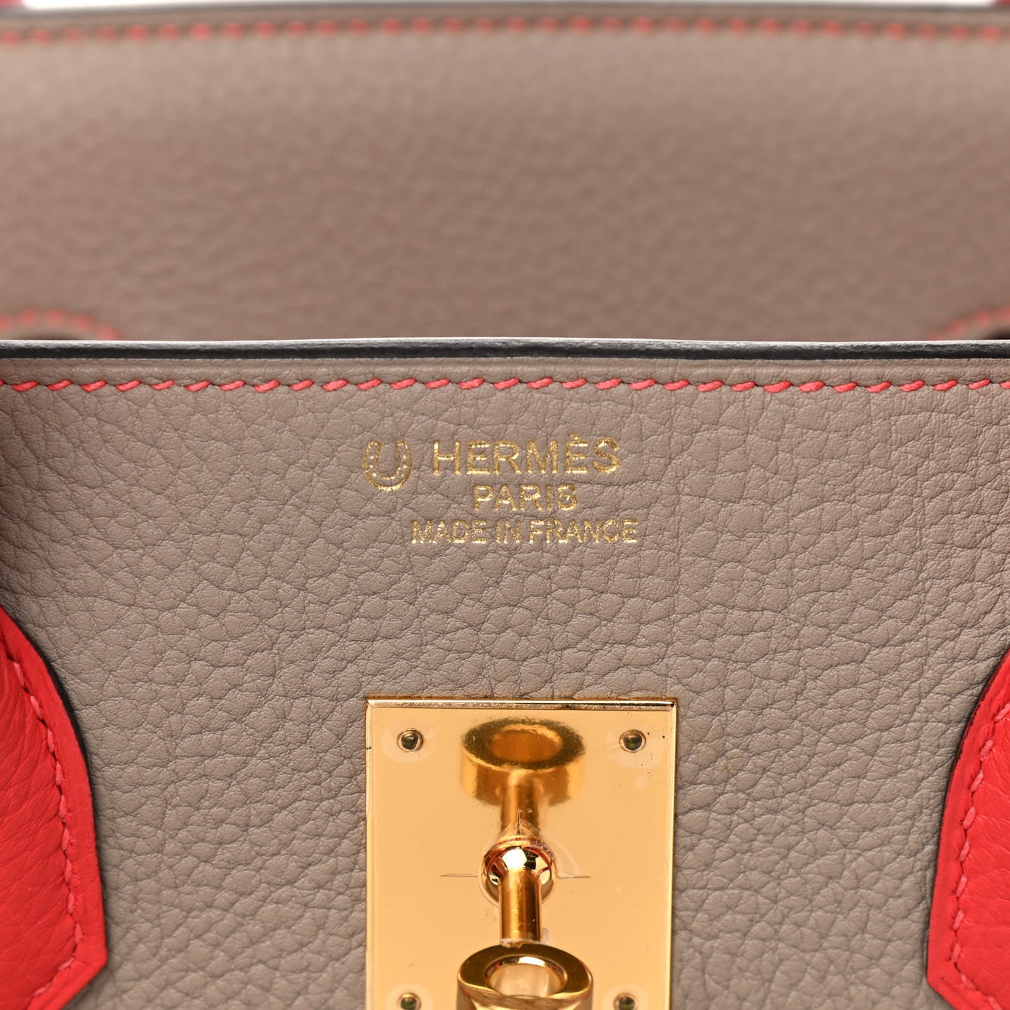 Togo Bi Color Horseshoe Birkin 35 Rouge Pivoine Gris Tourterelle