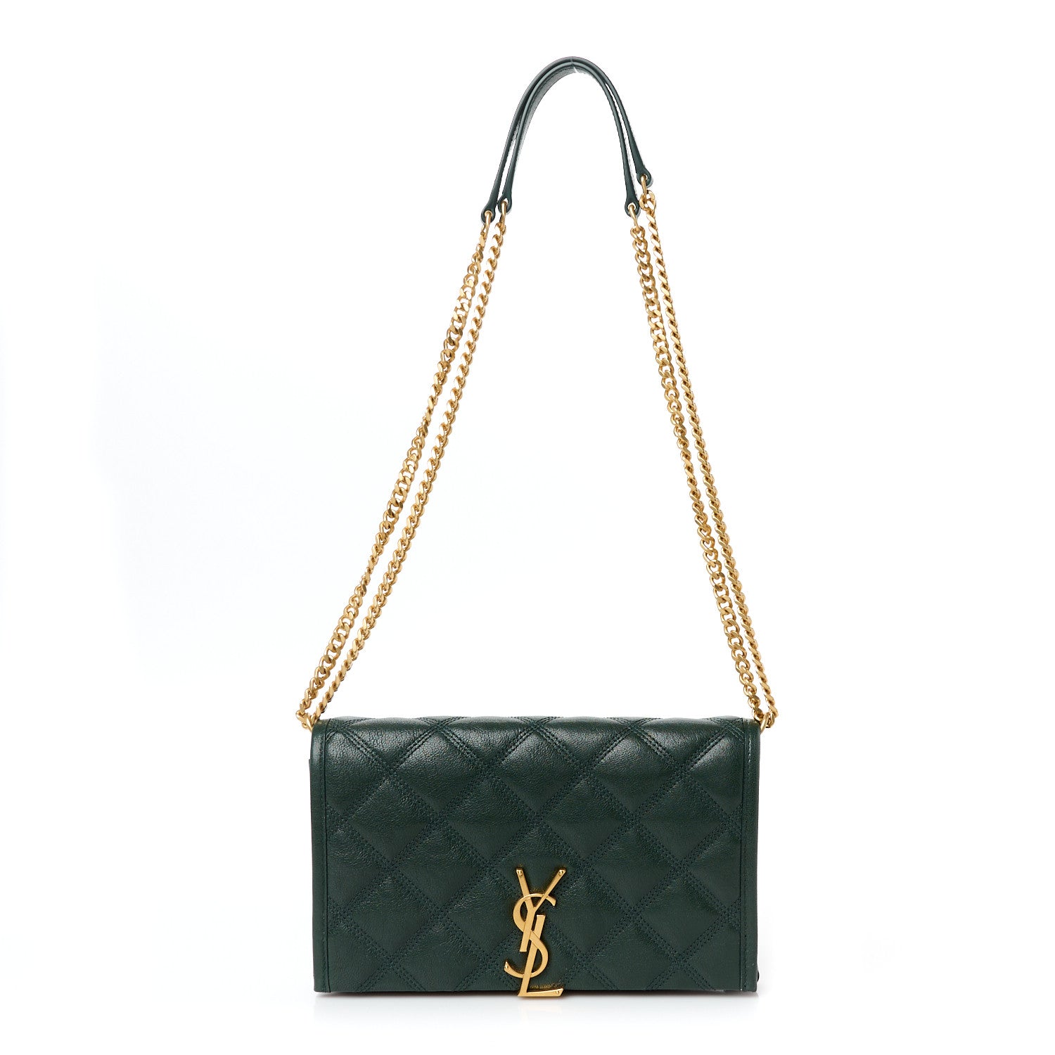 Saint Laurent Lambskin Diamond Quilted Becky Chain Wallet Vert Fonce 1 of 11