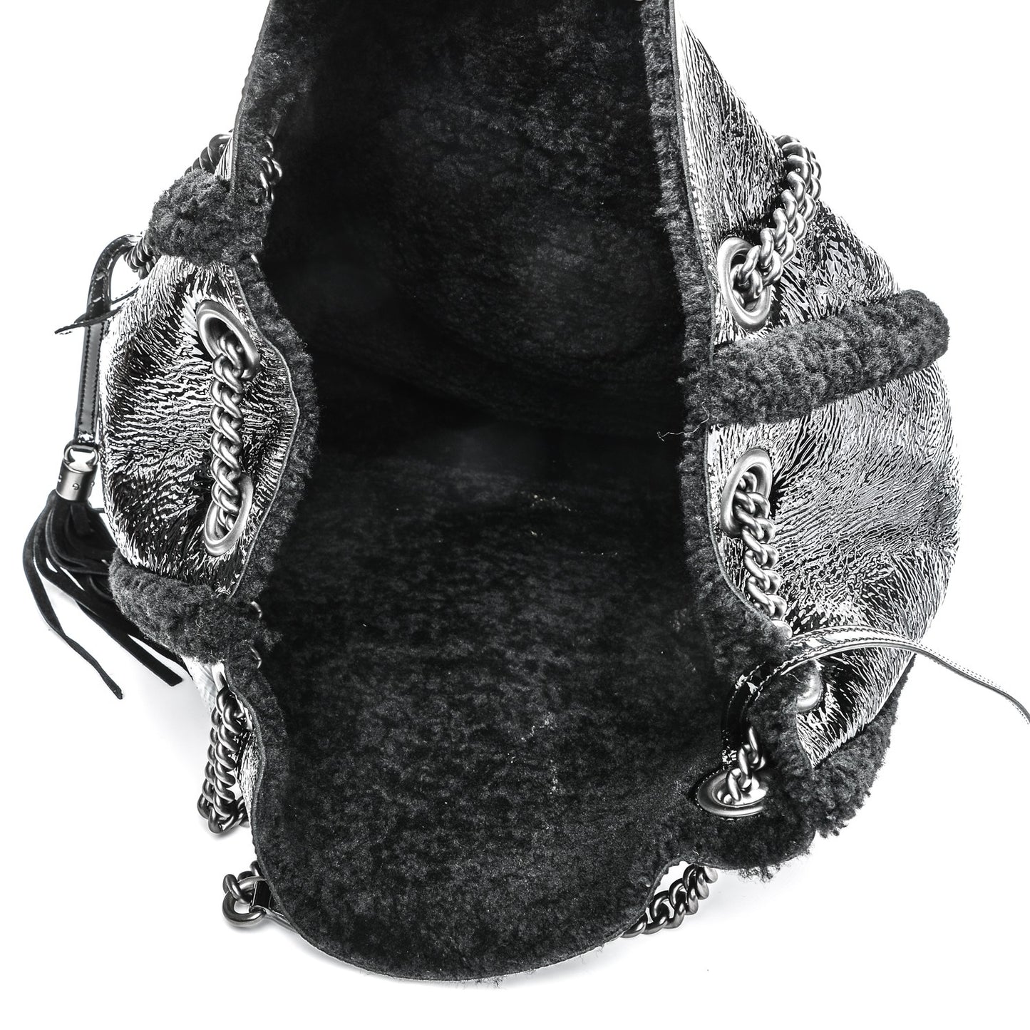 Patent Shearling Medium Soho Chain Shoulder Bag Black