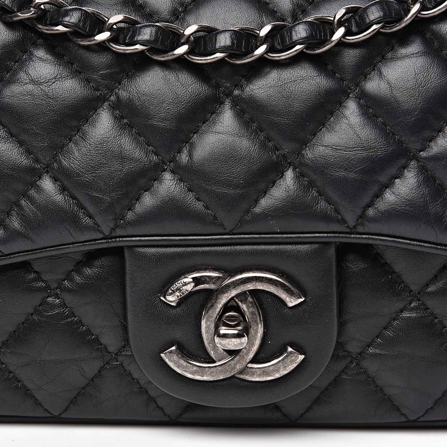 Aged Calfskin Quilted Small Easy Flap Black