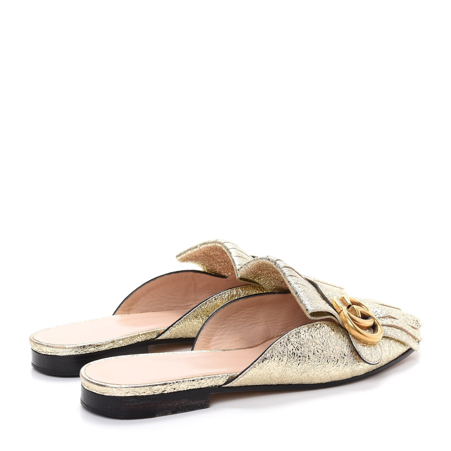Galassia Womens GG Marmont Fringe Slippers 36 Platino
