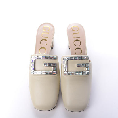 Gucci Malaga Kid Crystal Square G Madelyn Mules 38 Vintage White 5 of 12