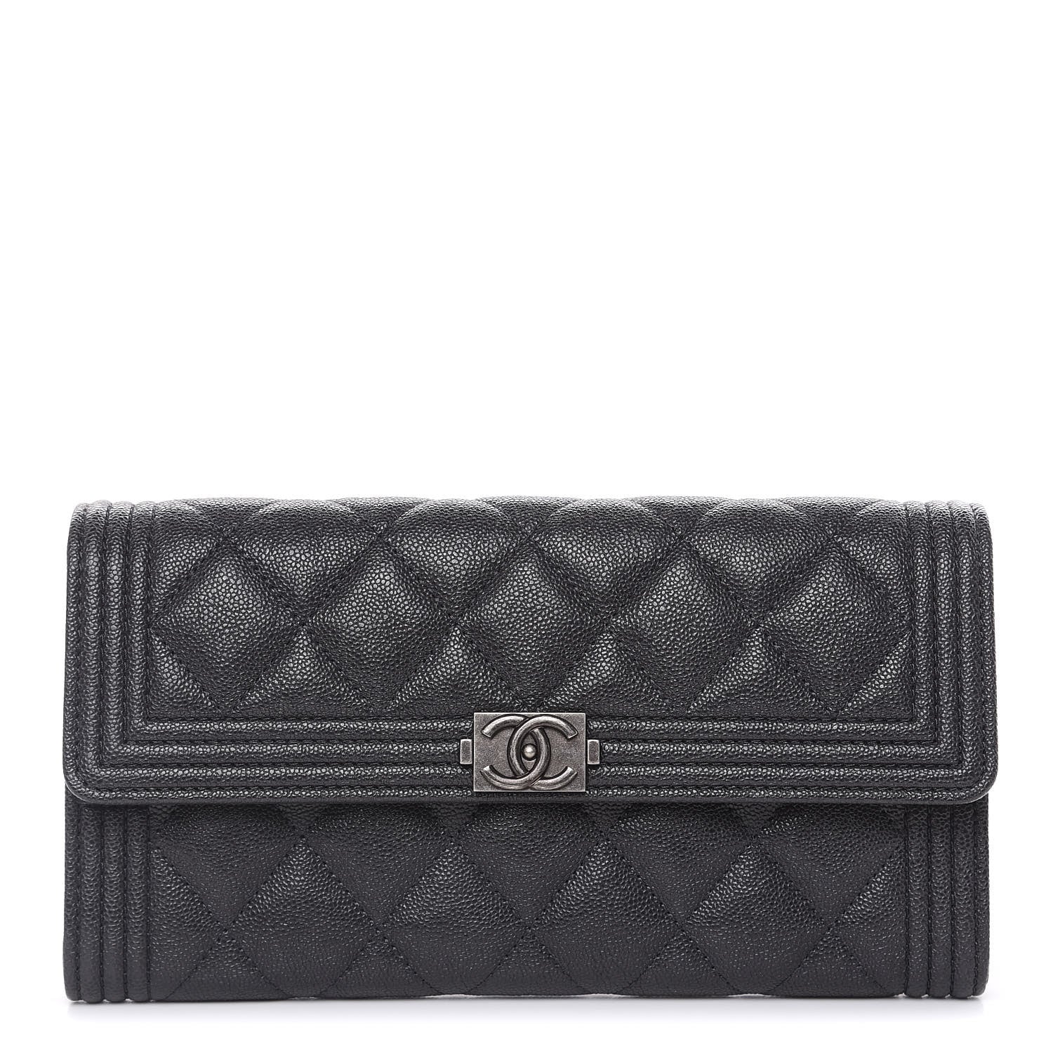 Chanel Caviar Quilted Large Boy Gusset Flap Wallet Charcoal 1 of 10