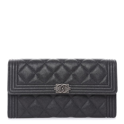 Chanel Caviar Quilted Large Boy Gusset Flap Wallet Charcoal 1 of 10