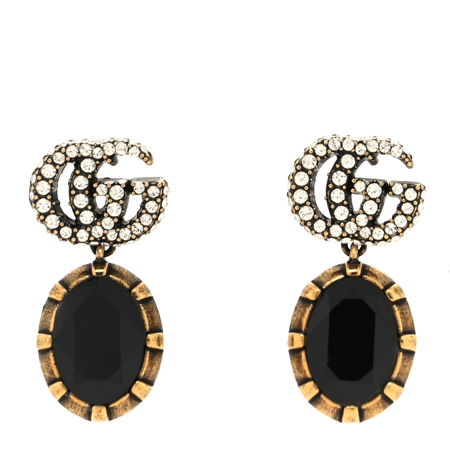 Crystal Double G Earrings Black Aged Gold