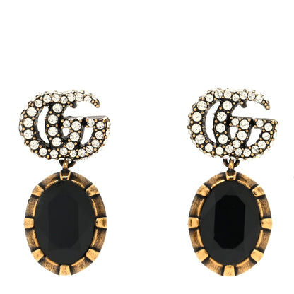 Gucci Crystal Double G Earrings Black Aged Gold 1 of 4