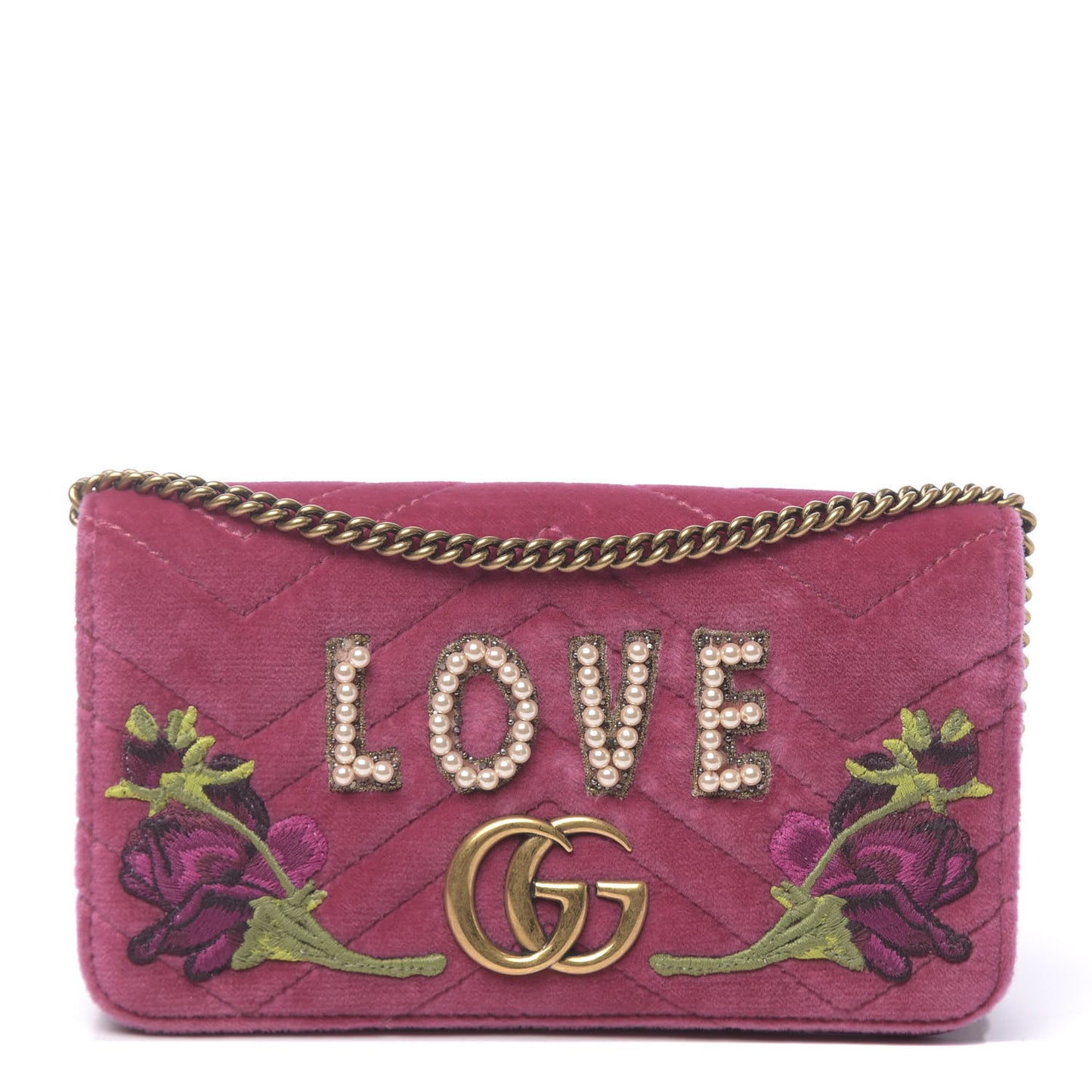 Velvet Matelasse Love Embroidered GG Marmont Mini Bag Light Raspberry Rose