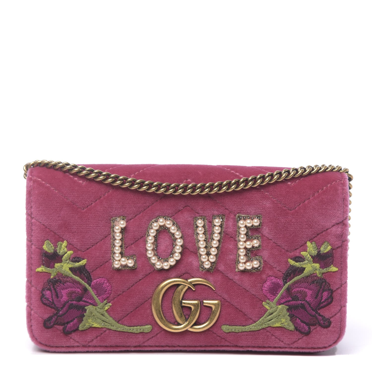Gucci Velvet Matelasse Love Embroidered GG Marmont Mini Bag Light Raspberry Rose 1 of 10