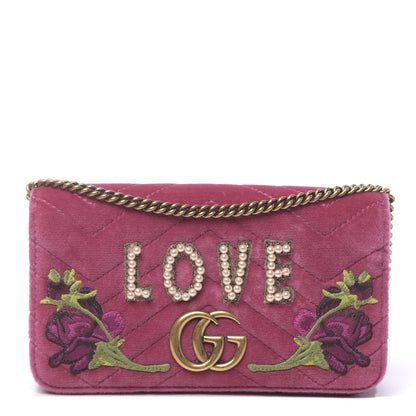 Gucci Velvet Matelasse Love Embroidered GG Marmont Mini Bag Light Raspberry Rose 1 of 10