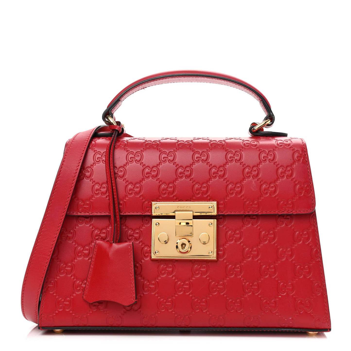 Guccissima Signature Small Padlock Top Handle Bag Hibiscus Red
