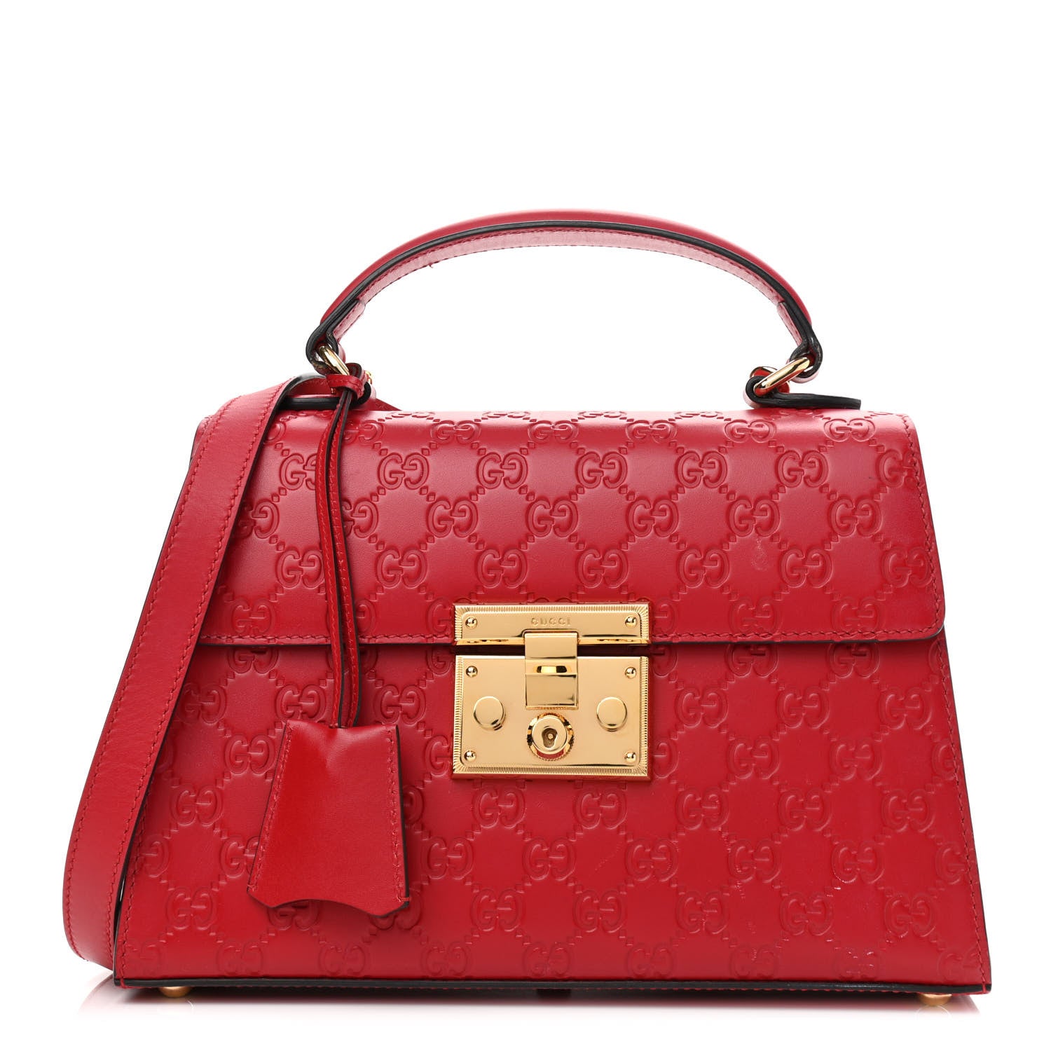Gucci Guccissima Signature Small Padlock Top Handle Bag Hibiscus Red 1 of 13