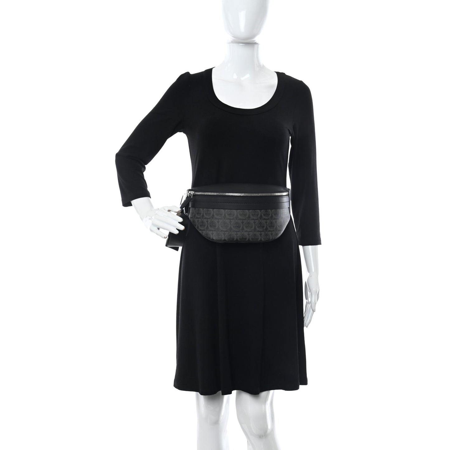 Gancini Monogram Calfskin Waist Bag Black Grey